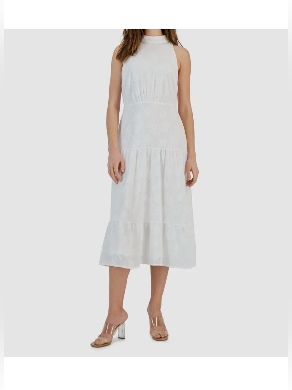 NWT $138 Sam Edelman Women's White High-Neck Tie-Back Halter Midi Dress Size 2